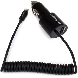 StarTech.com Black Dual Port Car Charger with Lightning Cable and USB 2.0 Port â€" High Power (21 Watt / 4.2 Amp) - 1 Pack