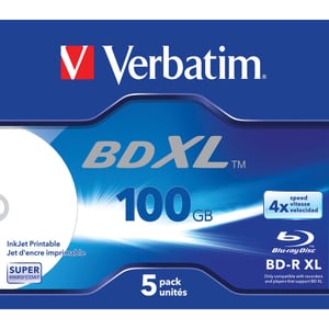 Verbatim Blu-ray Recordable Media - BD-R XL - 4x - 100 GB - 5 Pack Jewel Case - 120mm - Printable - Inkjet Printable