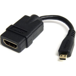 StarTech.com 5in High Speed HDMI Adapter Cable - HDMI to HDMI Micro - F/M - 5 inch Micro HDMI Adapter - HDMI Female to Micro HDMI Male - Cable for Projector, TV - First End: 1 x 19-pin HDMI Type A Digital Audio/Video - Female - Second End: 1 x 19-pin Micro HDMI Type D Digital Audio/Video - Male - 10.2 Gbit/s - Supports up to4096 x 2160 - Shielding - Gold Plated Connector - 30 AWG - Black