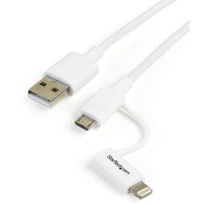 StarTech.com 1m (3ft) Apple Lightning or Micro USB to USB Cable for iPhone / iPod / iPad - White - Cable for iPhone - Firs