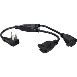 QVS 2-Pack 12 Inches 90degree Flat-Plug OutletSaver AC Power Splitter Adaptor - For UPS, Power Strip - Black - 1 ft Cord L