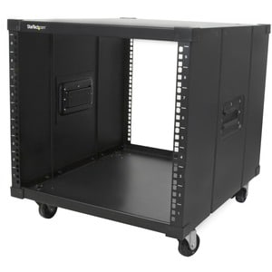 StarTech.com 4-Post 9U Mobile Open Frame Server Rack, 19" Network Rolling Rack for Narrow Spaces, Small Data Rack with Cas