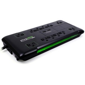 Plugable Surge Protector Power Strip with USB and 12 AC Outlets - Built-in 10.5W 2-Port USB Charger for Android, Apple iOS