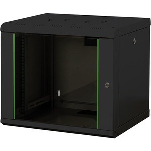 Digitus SoHo 9U Wall Mountable Rack Cabinet for LAN Switch - 482.60 mm Rack Width - Black Powder Coat - Steel, Glass - 60 