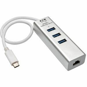 Eaton Tripp Lite Series 3-Port USB 3.x (5Gbps) Hub with LAN Port, USB-C to 3x USB-A Ports and Gigabit Ethernet, Silver - U