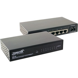 Transition Networks Unmanaged Switch - 8 Ports - Gigabit Ethernet - 10/100/1000Base-T - 2 Layer Supported - Twisted Pair -