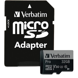 Verbatim 32GB Pro 600X microSDHC Memory Card with Adapter, UHS-I V30 U3 Class 10 - 90 MB/s Read - 45 MB/s Write - 600x Mem