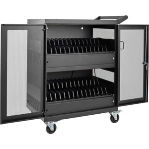Tripp Lite by Eaton Multi-Device Charging Cart, 32 AC Outlets, Chromebooks and Laptops, Wall-Mount Option, Black - Push/Pu