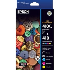 Epson Claria 410XLVP Original Inkjet Ink Cartridge - Photo Black, Cyan, Magenta, Yellow - 5 / Pack - Inkjet - 5 / Pack