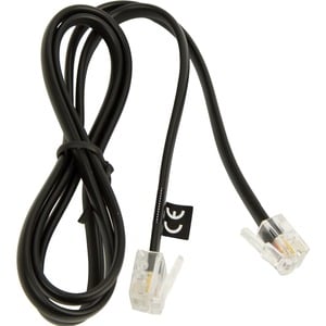 Jabra 50 cm RJ-6/RJ-9 Phone Cable for Headset, Phone - First End: RJ-6 Phone - Male - Second End: RJ-9 Phone - Male - Black