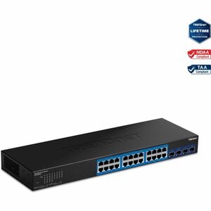 TRENDnet 28-Port Web Smart Switch, 24 x Gigabit Ports, 4 x 10G SFP+ Slots, High Speed Network Uplinks, 128 Gbps Switching 