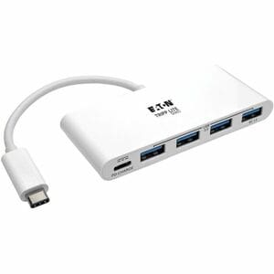 Eaton Tripp Lite Series 4-Port USB-C Hub, USB 3.x (5Gbps), 4x USB-A Ports, 60W PD Charging, White - USB Type C - External 