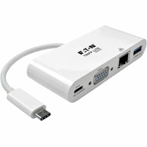 Eaton Tripp Lite Series USB-C Multiport Adapter, VGA, USB 3.x (5Gbps) Hub Port, Gigabit Ethernet and 60W PD Charging, Whit