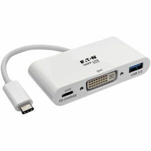 Eaton Tripp Lite Series USB-C to DVI Adapter with USB 3.x (5Gbps) Hub Port and PD Charging, White - 1 x Total Number of DV