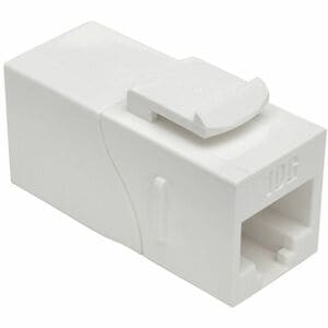 Eaton Tripp Lite Series Cat6a Straight-Through Modular In-Line Snap-In Coupler with 90-Degree Down-Angled Port, White (RJ4