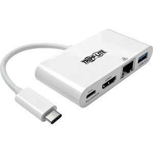 Tripp Lite USB-C Multiport Adapter - HDMI, USB 3.2 Gen 1 Port, Gigabit Ethernet, 60W PD Charging, HDCP, White - for Notebo
