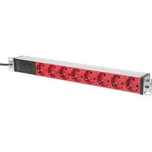 Digitus Steckdosenleiste mit Aluminiumprofil und Vorsicherung, 8-fach Schutzkontaktsteckdose, 2 m Zuleitung IEC C14 Stecke