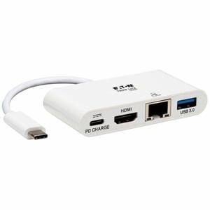 Eaton Tripp Lite Series USB-C Multiport Adapter - 4K HDMI, USB 3.x (5Gbps) Hub Port, GbE, 60W PD Charging, HDCP, White - D