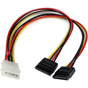 StarTech.com PYO2LP4SATA. Kabellänge: 0,304 m, Anschluss 1: Molex (4-pin), Anschluss 2: 2 x SATA 15-Pin. Breite: 24,6 mm, 