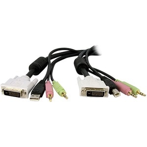 StarTech.com 4-in-1 USB Dual Link DVI-D KVM. Kabellänge: 4,57 m, Produktfarbe: Schwarz, Anschluss 1: 1x 25 pin DVI-D, 2x 3