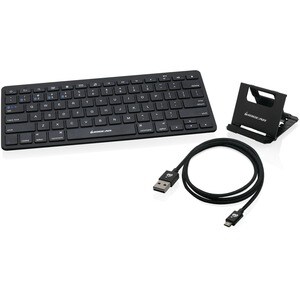 IOGEAR Bluetooth Keyboard with Stand and Reversible Micro USB Cable - Wireless Connectivity - Bluetooth - Tablet, Smartpho