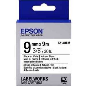 Epson LK-3WBW Label Tape - 9 mm Width - Rectangle - Thermal Transfer - White