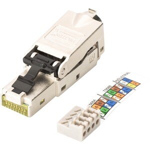Digitus CAT 6A Feldstecker, STP mit Staubschutzkappe, Knickschutz. Stecker: RJ-45, Produktfarbe: Edelstahl, Kabelstandard: