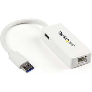 StarTech.com USB 3.0 to Gigabit Ethernet Adapter NIC w/ USB Port - White - USB - 1 Port(s) - 1 x Network (RJ-45) - Twisted