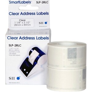 Seiko SLP-2RLC Address Label - 28 mm Width x 89 mm Length - Permanent Adhesive - Rectangle - Direct Thermal - Clear - Plastic - 130 / Roll - 2 / Box