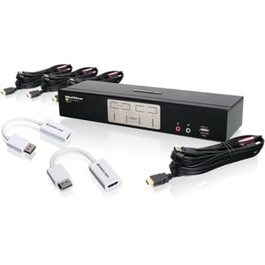 IOGEAR 4-Port HDMI KVMP with DisplayPort Adapters Bundle - 4 Computer(s) - 1 Local User(s) - 1920 x 1200 - 8 x USB - 5 x H
