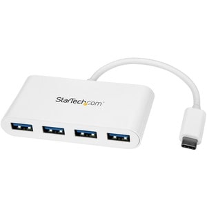 StarTech.com USB C Hub - White - Integrated Cable - 4 Port USB C to USB-A (4x) - Bus Powered USB Hub - USB 3.1 Type C - 4 