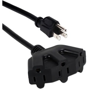 QVS 10ft Three Angle Outlet 3-Prong Power Extension Cord - For Computer - 125 V AC / 13 A - Black - 10 ft Cord Length - NE