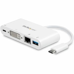 StarTech.com USB C Multiport Adapter - with Power Delivery (USB PD) - USB C to USB 3.0 / DVI / Gigabit Ethernet - USB-C Hu
