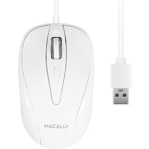 Macally 3 Button Optical USB Wired Mouse for Mac and PC - Optical - Cable - White - USB - 1000 dpi - Scroll Wheel - 3 Butt