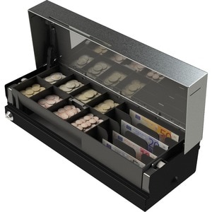 apg Cash Drawer - 4 Bill - 8 Coin - 1 Media Slot - 2 Lock Position - Printer Driven - Steel, ABS Plastic - Black - 100 mm 