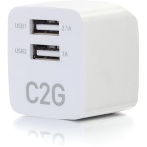C2G 2-Port USB Wall Charger - AC to USB Adapter - 5V 2.1A Output - 120 V AC, 230 V AC Input - 5 V DC/2.10 A Output