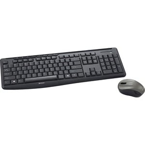 Verbatim Silent Wireless Mouse and Keyboard - Black - USB Wireless RF - Black - USB Wireless RF - Blue LED - Black - 1 Each