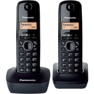 Panasonic KX-TG1612 DECT Cordless Phone - Black, White - 50 m Range - 1 x Phone Line - 2 x Handset