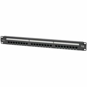 Eaton Tripp Lite Series 24-Port Cat6 Patch Panel - 4PPoE Compliant, 110/Krone, 568A/B, RJ45 Ethernet, 1U Rack-Mount, Black