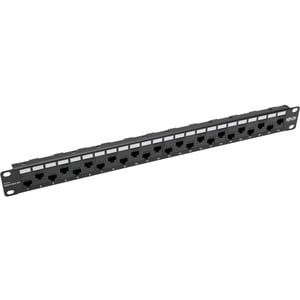 Eaton Tripp Lite Series 24-Port 1U Rack-Mount Cat5e/6 Offset Feed-Through Patch Panel with Cable Management Bar, RJ45 Ethe