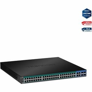 TRENDnet 52-Port Web Smart PoE+ Switch; 48 x Gigabit PoE+ Ports; 4 x Shared Gigabit Ports (RJ-45 or SFP); VLAN; QoS; LACP;