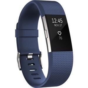 Fitbit Charge 2 Smart Band - Blue, Silver Body Color - Elastomer, Stainless Steel Body Material - Accelerometer, Altimeter