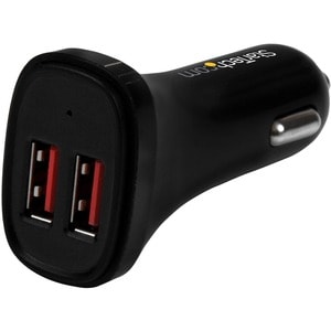 StarTech.com Dual-Port USB Car Charger - 24W/4.8A - Black - 5 V DC Output - 4.80 A - 1 Each