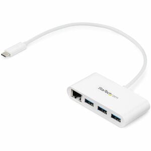 StarTech.com 3-Port USB-C Hub with Gigabit Ethernet - USB-C to 3x USB-A - USB 3.0 Hub - White - USB 3.0 Type C - External 