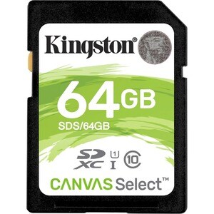 Kingston Canvas Select 64 GB Class 10/UHS-I (U1) SDXC - 80 MB/s Read - 10 MB/s Write - Lifetime Warranty
