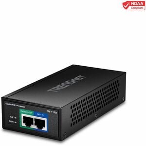 TRENDnet TPE-117GI PoE Injector - TAA Compliant - 120 V AC, 230 V AC Input - 52 V DC, 1.38 A Output - 1 x Gigabit Ethernet