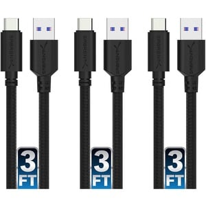 Sabrent 3-Pack 22AWG Premium 3ft USB-C to USB A 3.0 Sync & Charge Cables (CB-C3X3) - 3 ft USB/USB-C Data Transfer Cable fo
