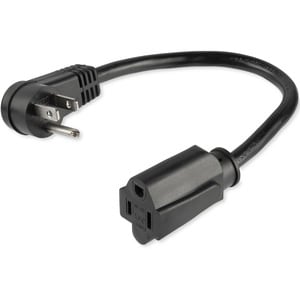 StarTech.com 1ft (0.3m) Power Extension Cord, Right Angle NEMA 5-15P to NEMA 5-15R, 13A 125V, 16AWG, Black, Outlet Extensi