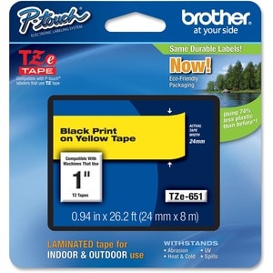 Brother P-touch TZE651 Cinta para etiquetas - 23.88mm Ancho - Rectángulo - Transferencia térmica - Amarillo - Laminada - R