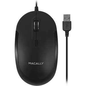 Macally USB Optical Quiet Click Mouse for Mac/PC Black - Optical - Cable - Black - USB - 2400 dpi - Scroll Wheel - Symmetr